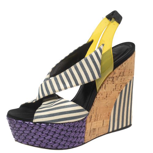 Striped Fabric and PVC Cross Strap Slingback Wedge Sandals Size 37 - Dolce & Gabbana - Modalova