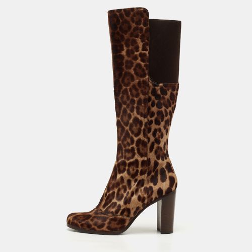 Dolce & Gabbana Brown Leopard Print Suede Knee Length Boots Size 40 - Dolce & Gabbana - Modalova