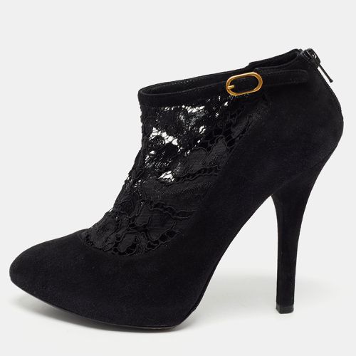 Dolce & Gabbana Black Suede and Lace Pointed Toe Booties Size 38.5 - Dolce & Gabbana - Modalova