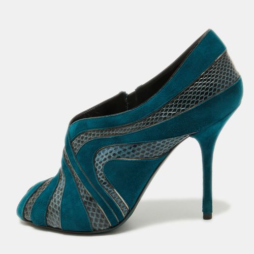 Dolce & Gabbana Teal Suede and Snakeskin Peep Toe Ankle Booties Size 38.5 - Dolce & Gabbana - Modalova