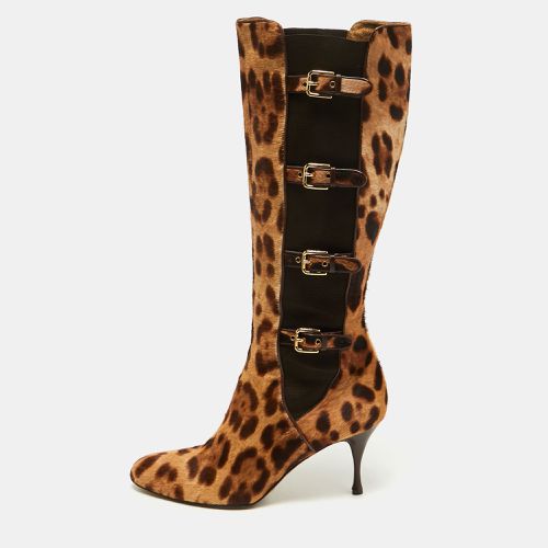 Dolce & Gabbana Brown/Brown Leopard Print Calf Hair Knee Length Boots Size 41 - Dolce & Gabbana - Modalova