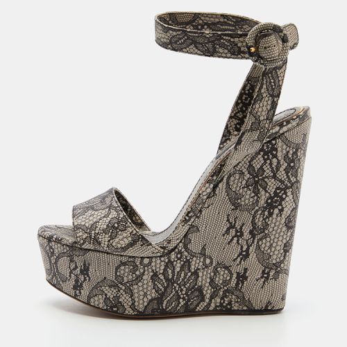 Dolce & Gabbana Black/White Chantilly Lace Printed Wedge Sandals Size 38.5 - Dolce & Gabbana - Modalova