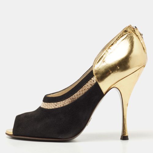 Dolce & Gabbana Gold/Black Leather and Suede Peep Toe Pump Size 39.5 - Dolce & Gabbana - Modalova