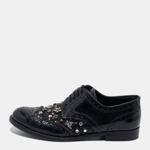 Dolce & Gabbana Black Brogue Leather Studded Embellished Lace Oxfords Size 36.5 - Dolce & Gabbana - Modalova