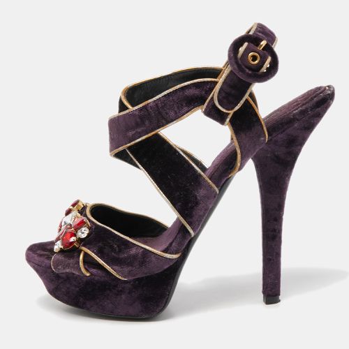 Dolce & Gabbana Purple Velvet and Leather Ankle Strap Sandals Size 39.5 - Dolce & Gabbana - Modalova