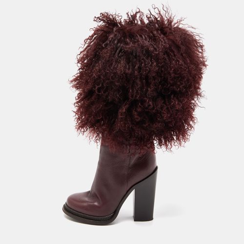 Dolce & Gabbana Burgundy Fur and Leather Calf Length Boots Size 38 - Dolce & Gabbana - Modalova