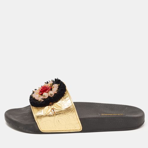 Dolce & Gabbana Gold Jacquard Embellished Slide Sandals Size 40 - Dolce & Gabbana - Modalova