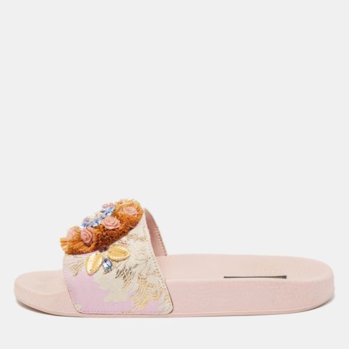 Dolce & Gabbana Pink Jacquard Fabric Embellished Slides Size 40 - Dolce & Gabbana - Modalova