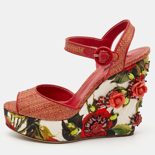 Dolce & Gabbana Pink Floral Raffia Wedge Platform Ankle Strap Sandals Size 40 - Dolce & Gabbana - Modalova