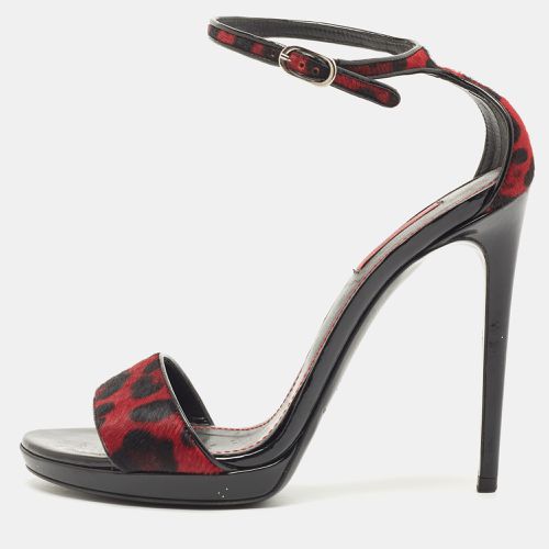 Dolce & Gabbana Black/Red Leopard Print Calf Hair Ankle Strap Sandals Size 40 - Dolce & Gabbana - Modalova