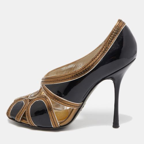 Dolce & Gabbana Black/Metallic Patent and Leather Cut Out Peep Toe Pumps Size 36.5 - Dolce & Gabbana - Modalova