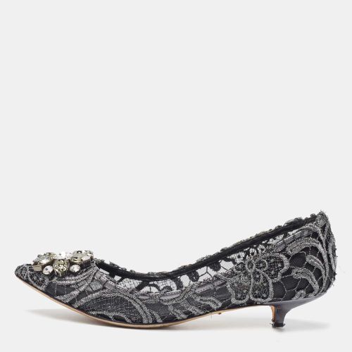 Dolce & Gabbana Silver/Black Lace Bellucci Crystal Embellished Kitten Heel Pumps Size 37 - Dolce & Gabbana - Modalova