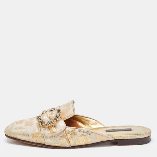 Dolce & Gabbana Gold Brocade Fabric Logo Slide Mules Size 36.5 - Dolce & Gabbana - Modalova