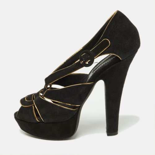 Dolce & Gabbana Black/Gold Suede Strappy Platform Sandals Size 39 - Dolce & Gabbana - Modalova