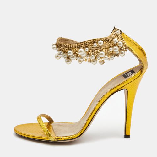 Dolce & Gabbana Metallic Yellow Python Embossed Leather Embellished Ankle Strap Sandals Size 40 - Dolce & Gabbana - Modalova