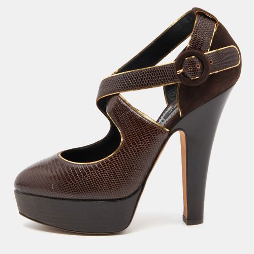 Dolce & Gabbana Brown Embossed Lizard and Suede Cross Ankle Strap Platform Pumps Size 39 - Dolce & Gabbana - Modalova