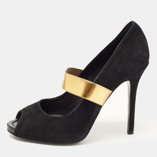 Dolce & Gabbana Black/Gold Suede and Elastic Band Mary Jane Peep Toe Pumps Size 39 - Dolce & Gabbana - Modalova