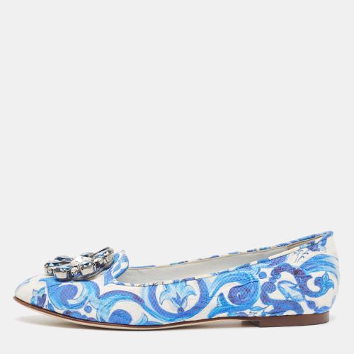 Dolce & Gabbana White/Blue Printed Fabric Taormina Ballet Flats Size 36 - Dolce & Gabbana - Modalova