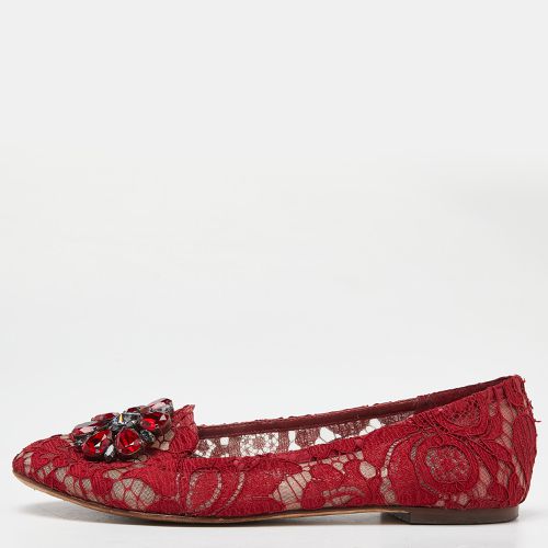 Dolce & Gabbana Red Lace Crystal Embellished Taormina Ballet Flats Size 38 - Dolce & Gabbana - Modalova