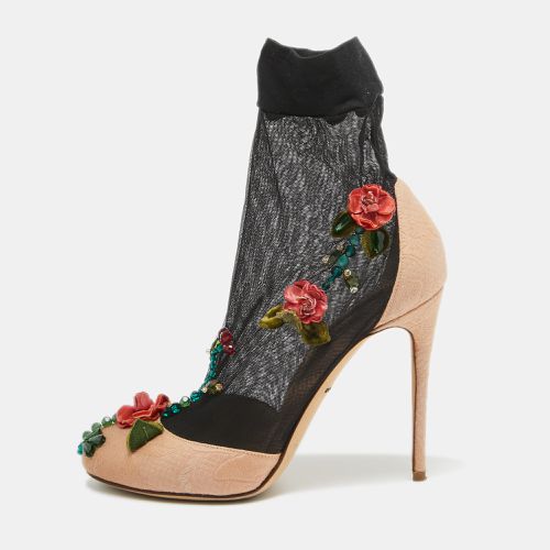 Dolce & Gabbana Beige/Black Brocade Fabric And Lace Sock Pumps Size 36 - Dolce & Gabbana - Modalova