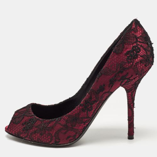 Dolce & Gabbana Burgundy/Black Lace and Mesh Peep Toe Pumps Size 38 - Dolce & Gabbana - Modalova