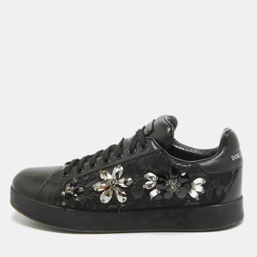 Dolce & Gabbana Black Leather Crystal Embellished Low Top Sneakers Size 39 - Dolce & Gabbana - Modalova