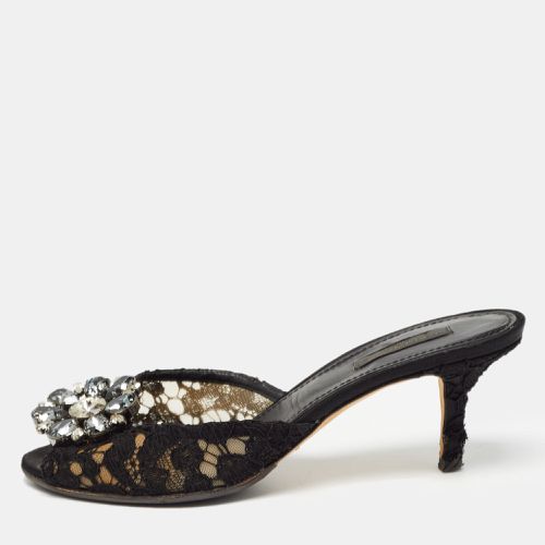 Dolce & Gabbana Black Lace and Mesh Bianca Sandals Size 38 - Dolce & Gabbana - Modalova