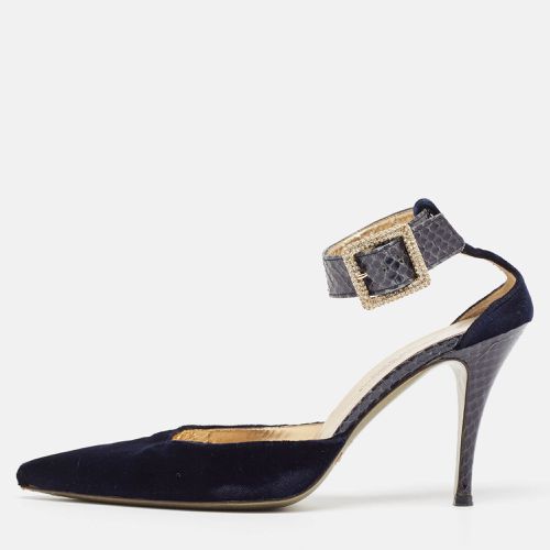 Dolce & Gabbana Navy Blue Velvet And Python Ankle Strap Sandals Size 36 - Dolce & Gabbana - Modalova