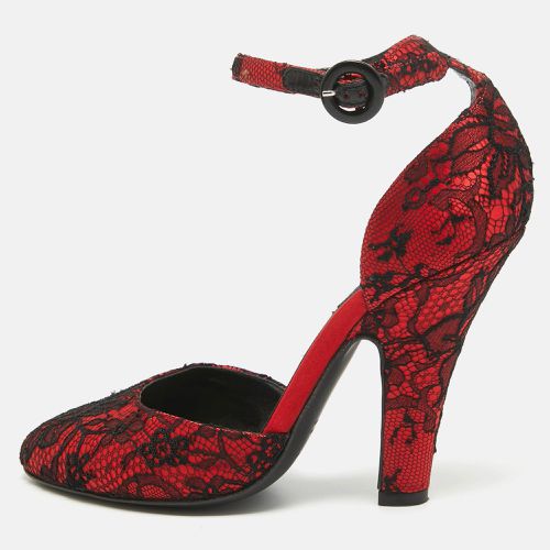 Dolce & Gabbana Red/Black Lace and Mesh Ankle Strap Pumps Size 38 - Dolce & Gabbana - Modalova