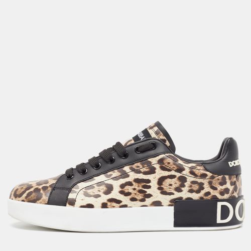 Dolce & Gabbana Black/Brown Leopard Print Leather Portofino Low Top Sneakers Size 40 - Dolce & Gabbana - Modalova