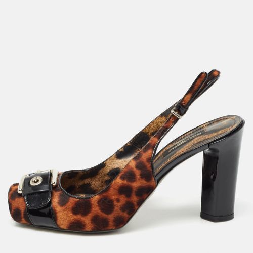 Dolce & Gabbana Brown/Black Leopard Calf Hair and Patent Open Toe Slingback Pumps Size 37 - Dolce & Gabbana - Modalova