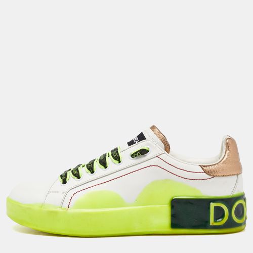 Dolce & Gabbana White/Neon Yellow Leather Portofino Sneakers Size 38 - Dolce & Gabbana - Modalova