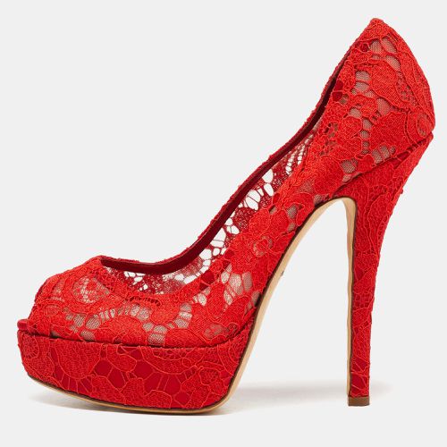 Dolce & Gabbana Red Lace And Satin Peep Toe Platform Pump Size 40 - Dolce & Gabbana - Modalova