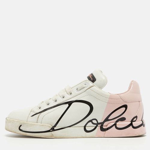 Dolce & Gabbana White/Pink Leather and Patent Portofino Sneakers Size 38 - Dolce & Gabbana - Modalova