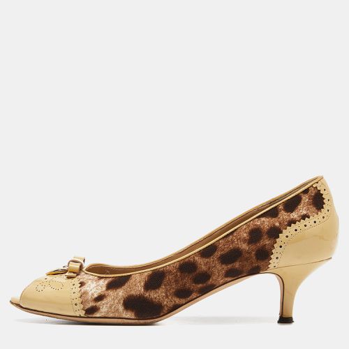 Dolce & Gabbana Brown Leopard Print Canvas Patent Leather Peep Toe Pumps Size 39 - Dolce & Gabbana - Modalova