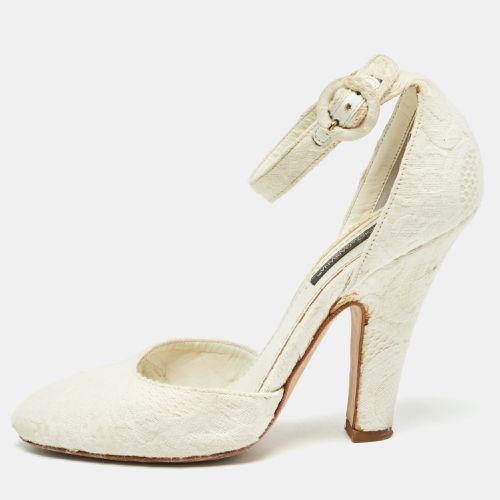 Dolce & Gabbana White Jacquard Fabric Ankle Strap Pumps Size 37 - Dolce & Gabbana - Modalova