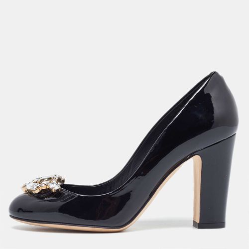 Dolce & Gabbana Black Patent Leather Crystal Embellished Block Heel Pumps Size 36.5 - Dolce & Gabbana - Modalova