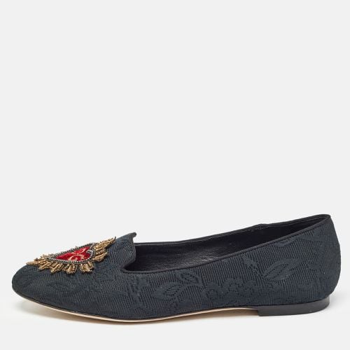 Dolce & Gabbana Black Jacquard Fabric Embellished DG Heart Smoking Slippers Size 37 - Dolce & Gabbana - Modalova