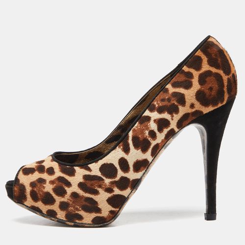 Dolce & Gabbana Beige/Brown Leopard Print Calfhair Peep Toe Pumps Size 39 - Dolce & Gabbana - Modalova