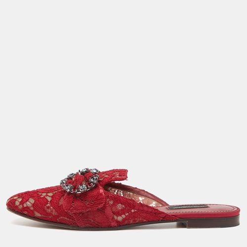 Dolce & Gabbana Red Lace Jackie Crystal Embellished Buckle Flat Mules Size 37.5 - Dolce & Gabbana - Modalova