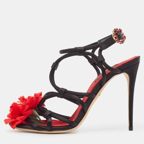 Dolce & Gabbana Black/Red Satin Ankle Strap Sandals Size 36 - Dolce & Gabbana - Modalova