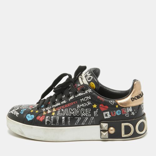 Dolce & Gabbana Black Graffiti Leather Portofino Sneakers Size 36.5 - Dolce & Gabbana - Modalova