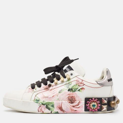 Dolce & Gabbana White Leather Printed Appliques Sneakers Size 37 - Dolce & Gabbana - Modalova