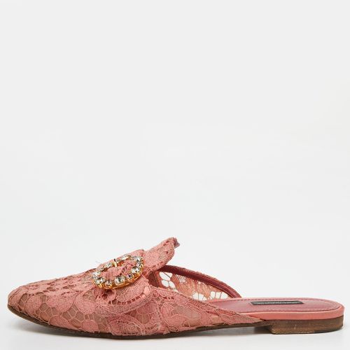 Dolce & Gabbana Pink Lace Crystal Embellished Flat Mules Size 41 - Dolce & Gabbana - Modalova