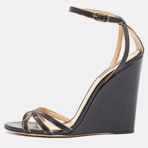 Dolce & Gabbana Black Lizard Embossed Leather Wedge Ankle Strap Sandals Size 40 - Dolce & Gabbana - Modalova