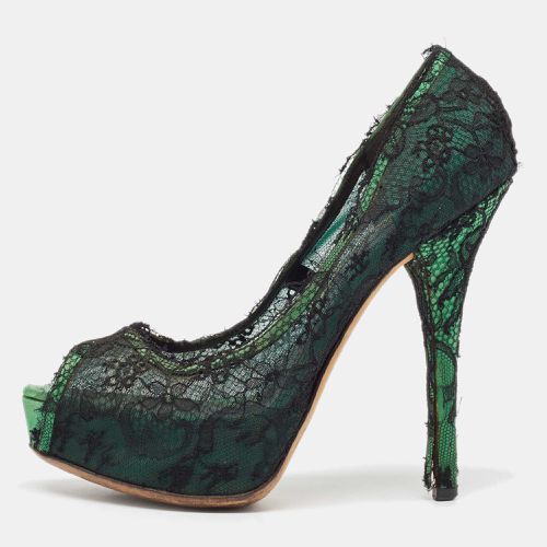 Dolce & Gabbana Black/Green Lace and Satin Peep Toe Platform Pumps Size 40 - Dolce & Gabbana - Modalova