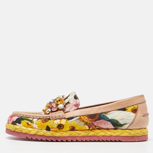 Dolce & Gabbana Multicolor Brocade Fabric and Leather Crystal Embellished Espadrille Loafers Size 37 - Dolce & Gabbana - Modalova