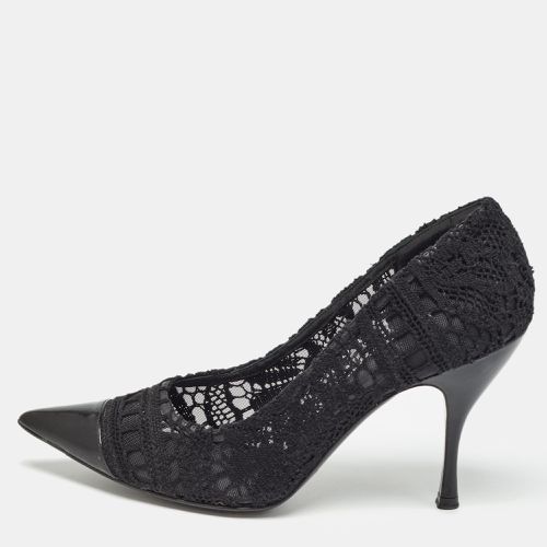 Dolce & Gabbana Black Lace And Leather Crochet Pointed Toe Pumps Size 39 - Dolce & Gabbana - Modalova