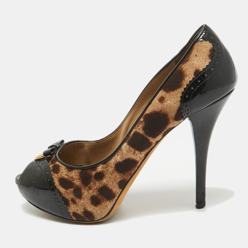 Dolce & Gabbana Black/Brown Patent and Canvas Peep Toe Pumps Size 40 - Dolce & Gabbana - Modalova