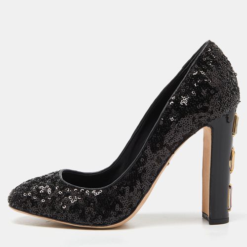 Dolce & Gabbana Black Sequins and Leather Block Heel Pumps Size 37.5 - Dolce & Gabbana - Modalova